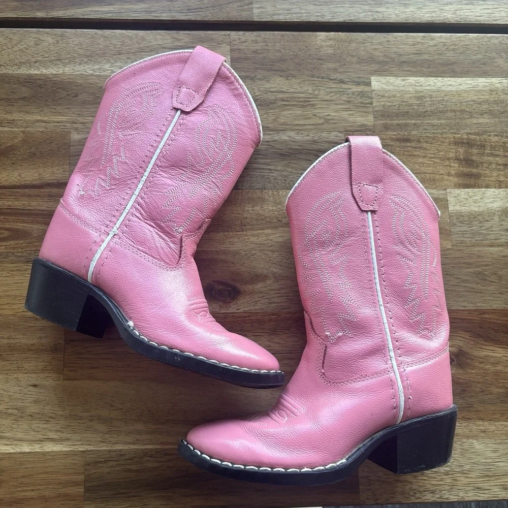 OLD WEST Pink Corona Leather Pull-On Cowboy Western Boots Toddler Girl Size 9.5D